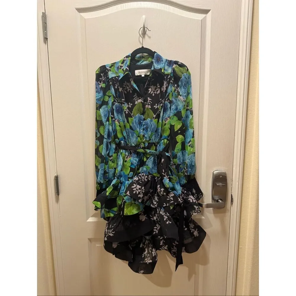Elliatt Briony Long Sleeve Mini Dress Black Floral cocktail Wedding size S NWT - Picture 6 of 7